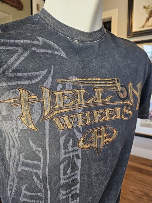 'HELL ON WHEELS' Short Sleeve T-shirt | Stonewashed Black - Image 3