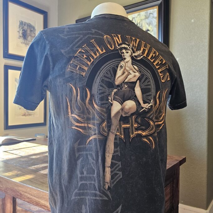 'HELL ON WHEELS' Short Sleeve T-shirt | Stonewashed Black